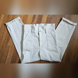 Alice + Olivia Cream Colored High Paperbag Waist Cuffed Stretch Denim Pants